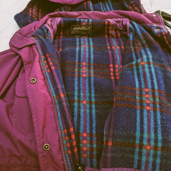 Vintage Eddie Bauer Wool Plaid Lined Canvas Jacket - Picture 3 of 6